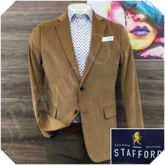 STAFFORD Mens‎ Corduroy Blazer Sport Coat Casual Jacket Size 42R Classic Suit